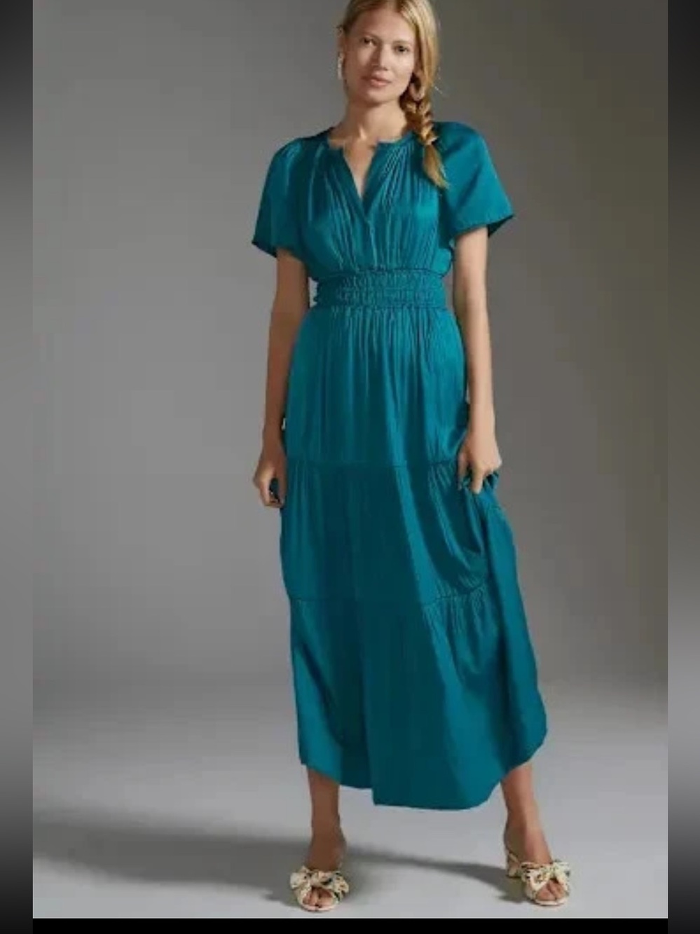 Anthropologie The Somerset Maxi Turquoise Lumensilk Dress $170 party fall nwot